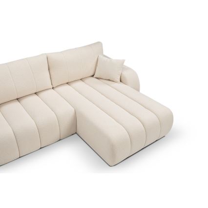 Sofá esquinero convertible en cama con arcón de almacenaje en L DESIO, orientación derecha, beige