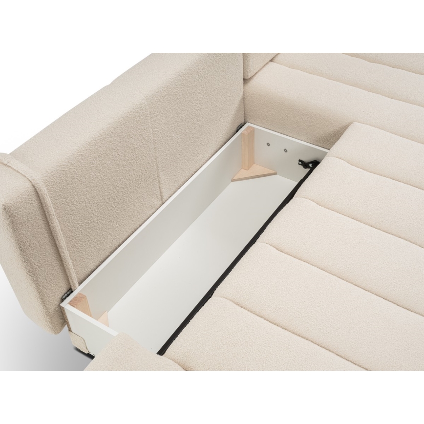 Sofá esquinero convertible en cama con arcón de almacenaje en L DESIO, orientación derecha, beige