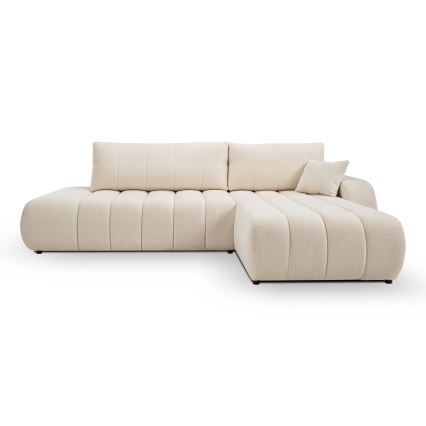 Sofá esquinero convertible en cama con arcón de almacenaje en L DESIO, orientación derecha, beige
