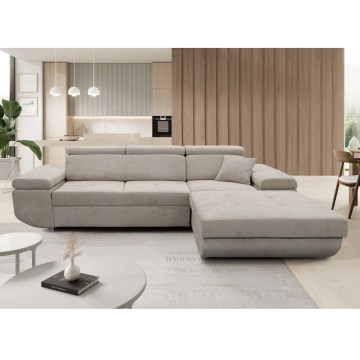 Sofá esquinero convertible en cama en L con arcón de almacenamiento CASTELO, orientación derecha, gris