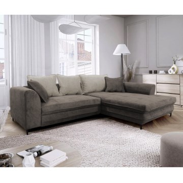 Sofá esquinero convertible en cama en L con arcón de almacenamiento LAGOA, orientación derecha, taupe/gris