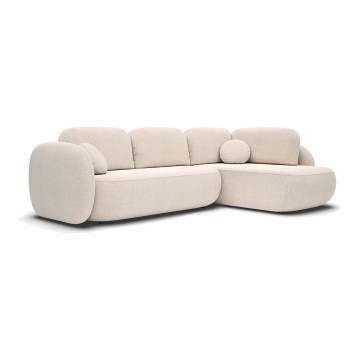 Sofá esquinero convertible en cama en L OLBIA, con arcón, orientación derecha, beige