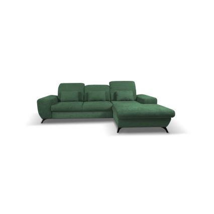 Sofá cama esquinero tapizado ALTA en L, configuración derecha, verde, con arcón de almacenamiento
