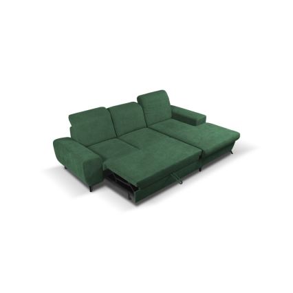 Sofá cama esquinero tapizado ALTA en L, configuración derecha, verde, con arcón de almacenamiento
