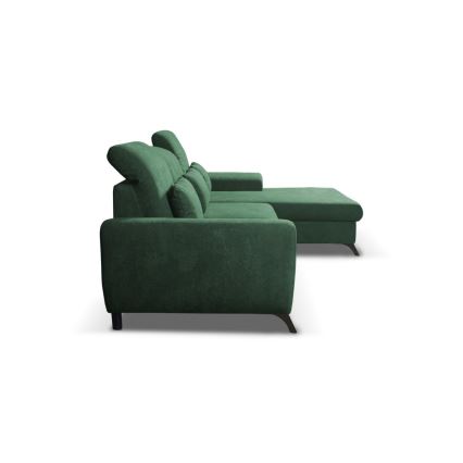 Sofá cama esquinero tapizado ALTA en L, configuración derecha, verde, con arcón de almacenamiento