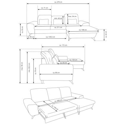 Sofá cama esquinero tapizado ALTA en L, configuración derecha, verde, con arcón de almacenamiento
