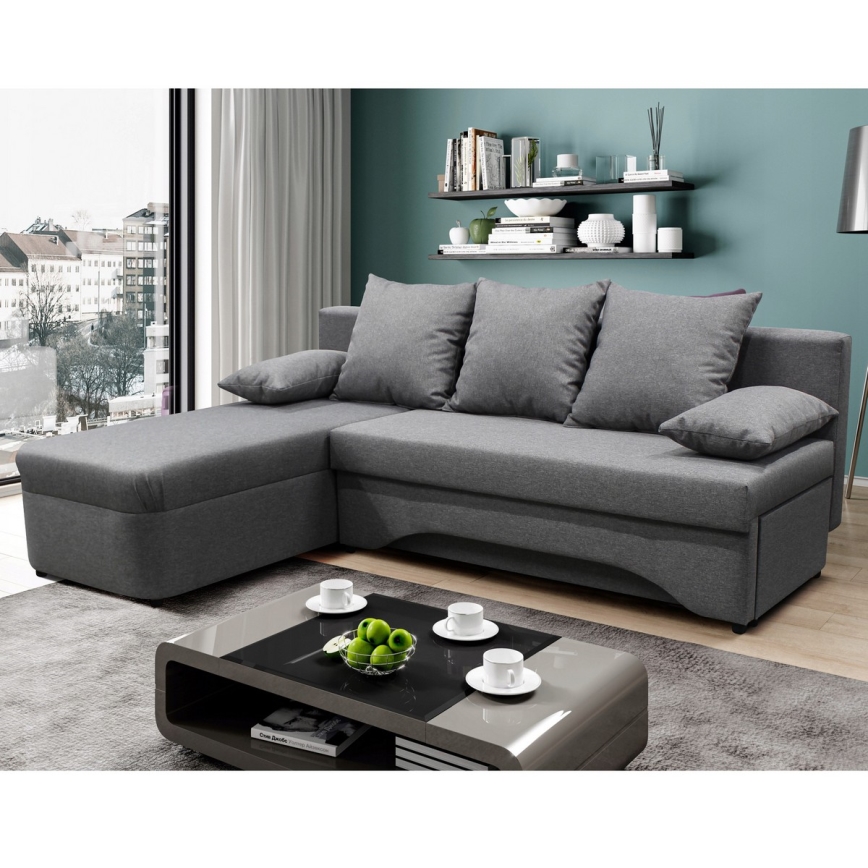 Sofá esquinero convertible en L, reversible, con arcón de almacenamiento ALMEIDA gris