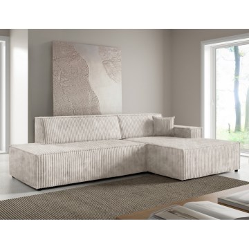 Sofá esquinero convertible en L TERAMO con arcón, versión derecha, beige
