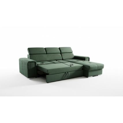 Sofá cama esquinero reversible en L con arcón SALVADA verde
