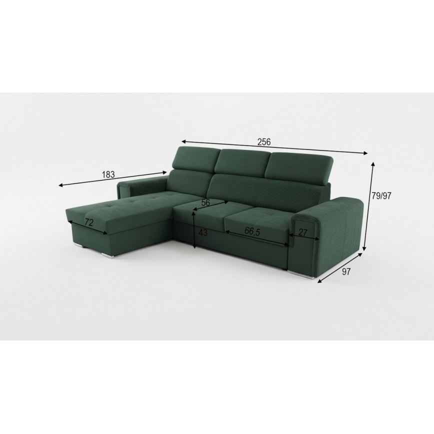 Sofá cama esquinero reversible en L con arcón SALVADA verde