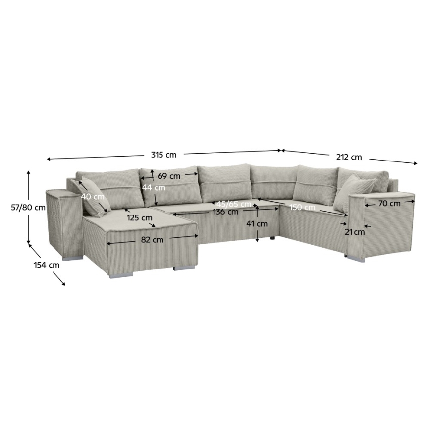 Sofá esquinero convertible en U LONDON beige