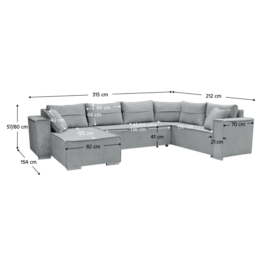 Sofá esquinero convertible en U LONDON gris
