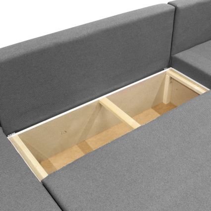 Sofá esquinero convertible en U SEYA, de orientación reversible, con espacio de almacenamiento, gris