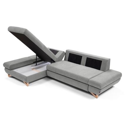 Sofá esquinero tapizado convertible con arcón en L AVESTA, orientación izquierda, gris