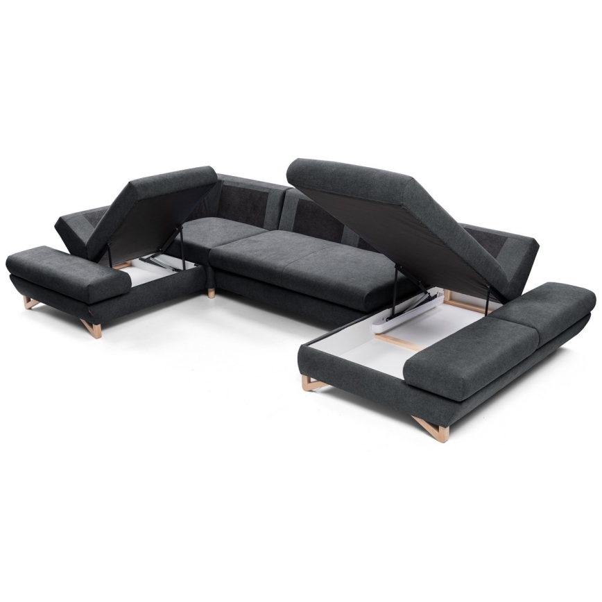 Sofá rinconero tapizado en U convertible con arcón AVESTA antracita