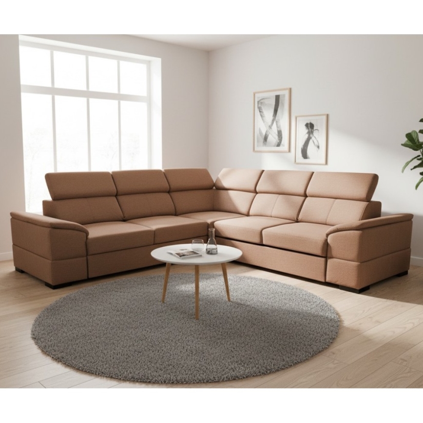 Sofá esquinero convertible y reversible con arcón de almacenaje GRANADA, color marrón