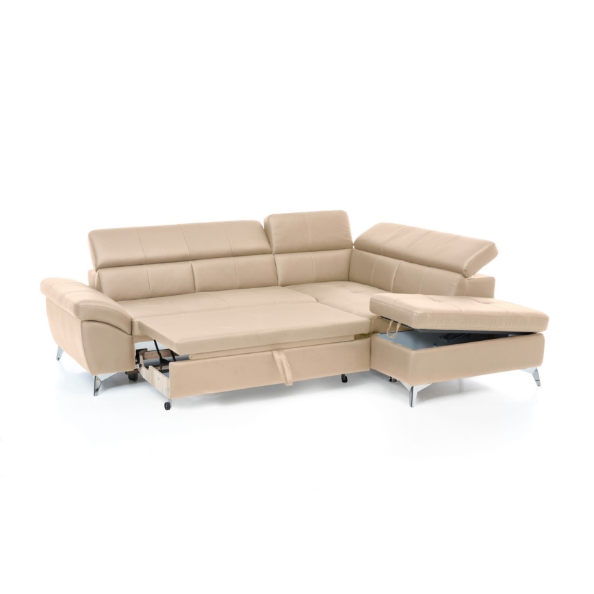 Sofá esquinero de cuero extensible en L SALERNO II derecha beige