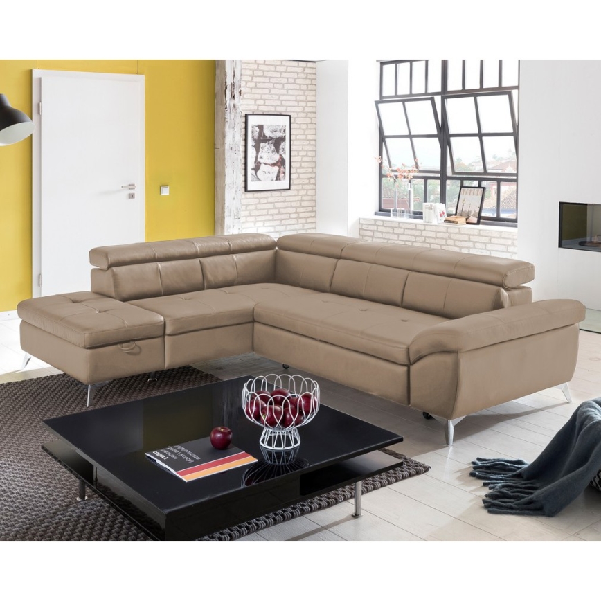 Sofá esquinero de cuero extensible en forma de L SALERNO II, lado izquierdo, color marrón