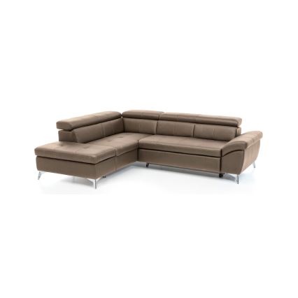 Sofá esquinero de cuero extensible en forma de L SALERNO II, lado izquierdo, color marrón