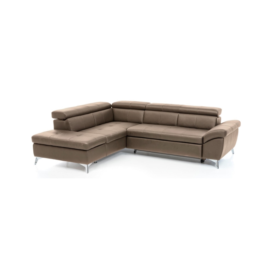 Sofá esquinero de cuero extensible en forma de L SALERNO II, lado izquierdo, color marrón