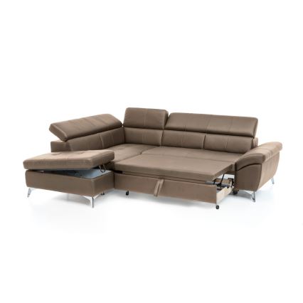 Sofá esquinero de cuero extensible en forma de L SALERNO II, lado izquierdo, color marrón