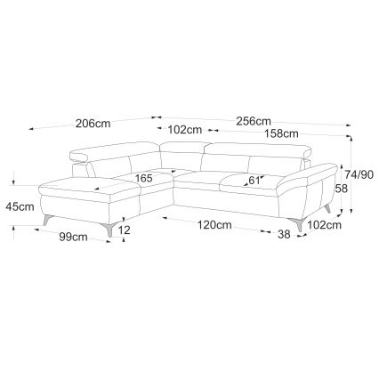 Sofá esquinero de cuero extensible en forma de L SALERNO II, lado izquierdo, color marrón