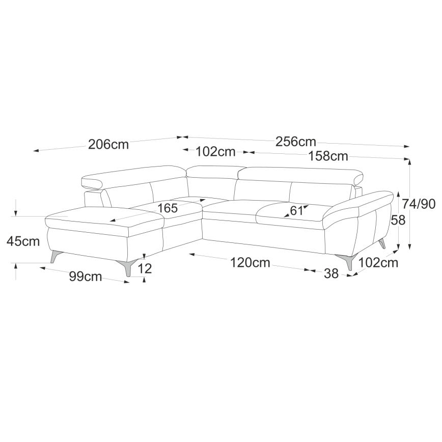 Sofá esquinero de cuero extensible en forma de L SALERNO II, lado izquierdo, color marrón