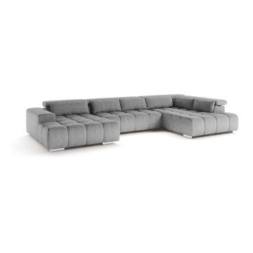 Sofá esquinero en forma de U TROPEA con reposacabezas, lado derecho, gris