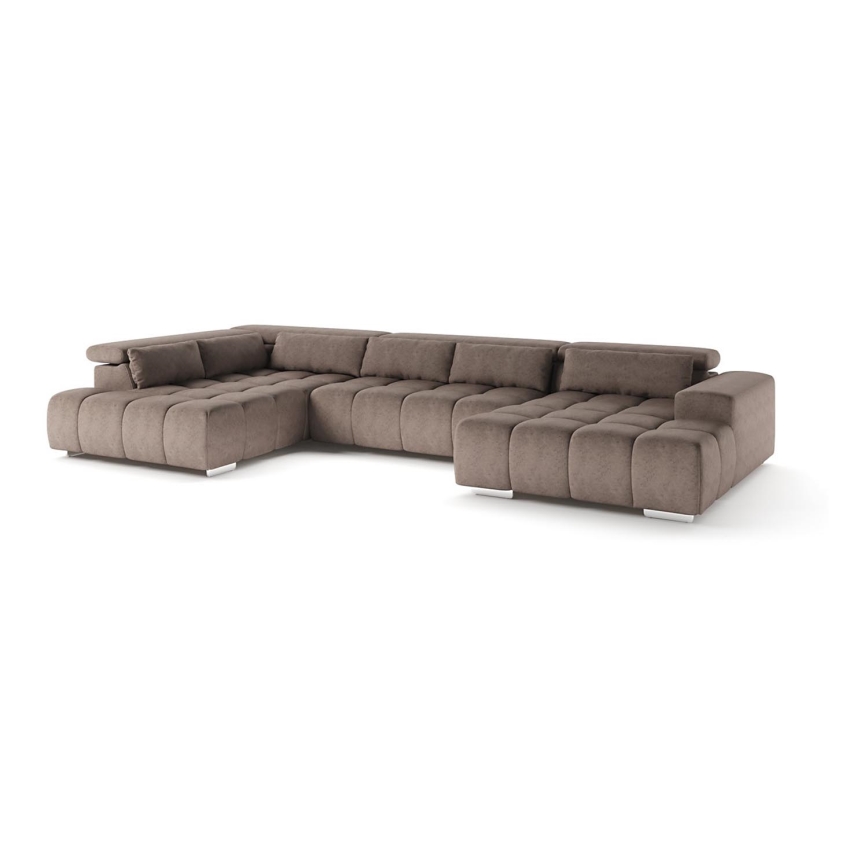 Sofá esquinero en forma de U TROPEA con reposacabezas, lado izquierdo, color beige