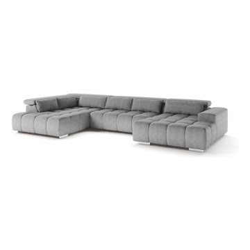 Sofá esquinero en forma de U TROPEA con reposacabezas, lado izquierdo, gris