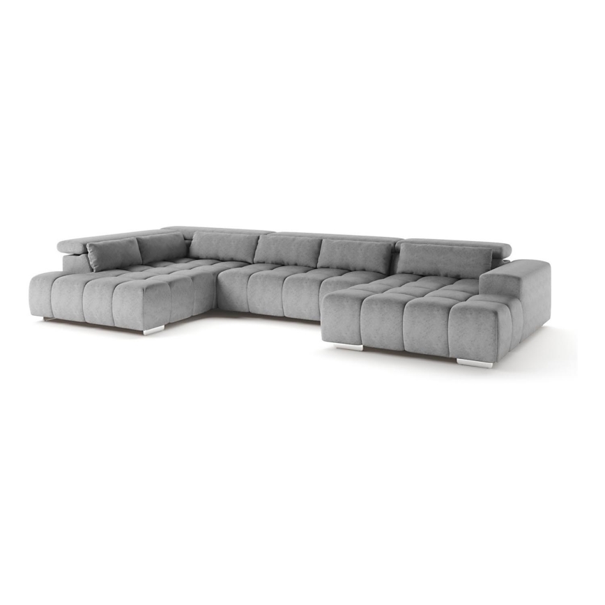 Sofá esquinero en forma de U TROPEA con reposacabezas, lado izquierdo, gris