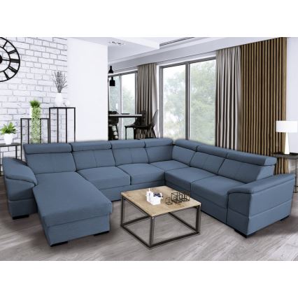 Sofá cama extensible con chaiselongue en forma de U universal con espacio de almacenamiento GRANADA azul