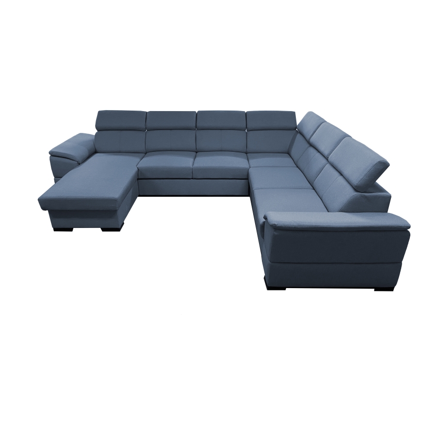 Sofá cama extensible con chaiselongue en forma de U universal con espacio de almacenamiento GRANADA azul