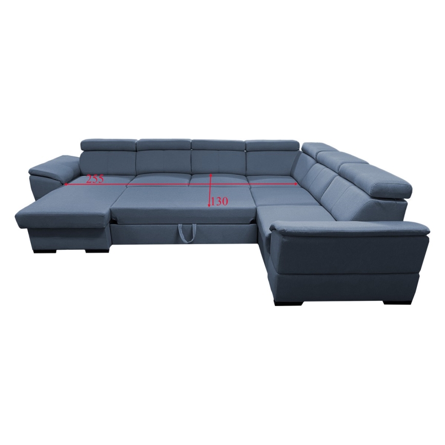 Sofá cama extensible con chaiselongue en forma de U universal con espacio de almacenamiento GRANADA azul
