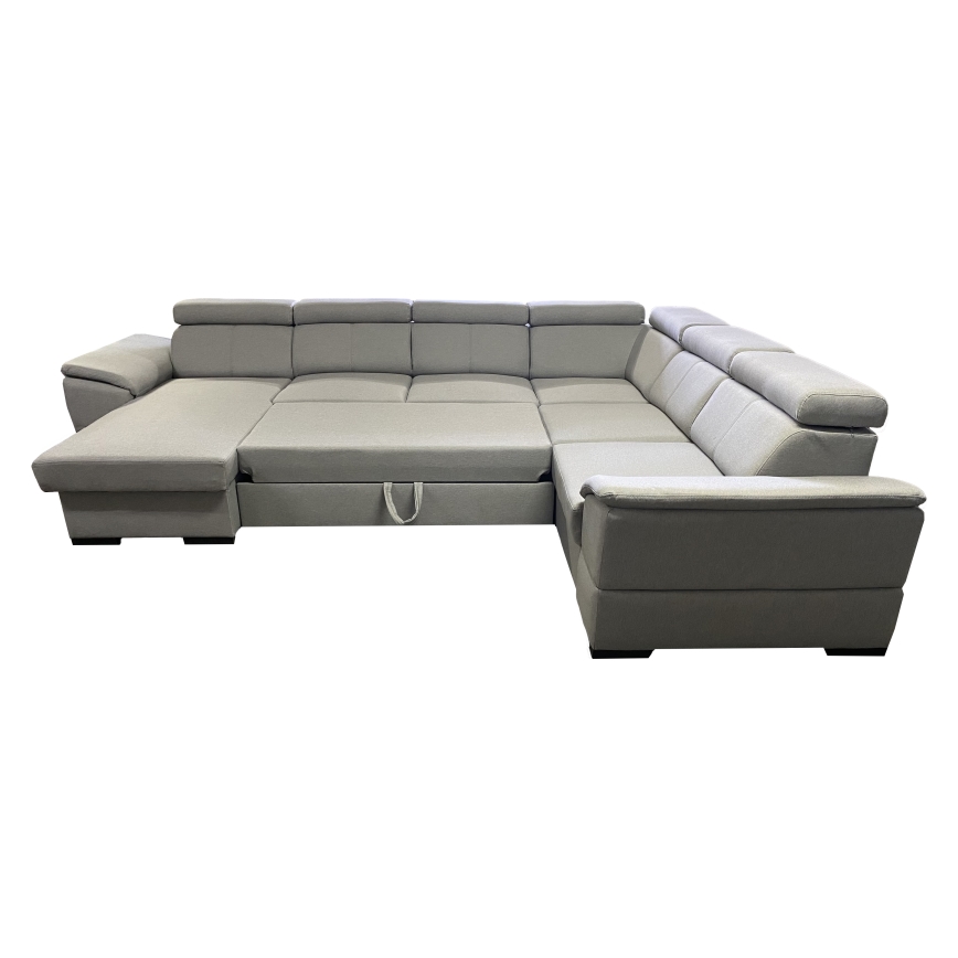 Sofá cama con chaiselongue en forma de U con almacenamiento GRANADA gris claro