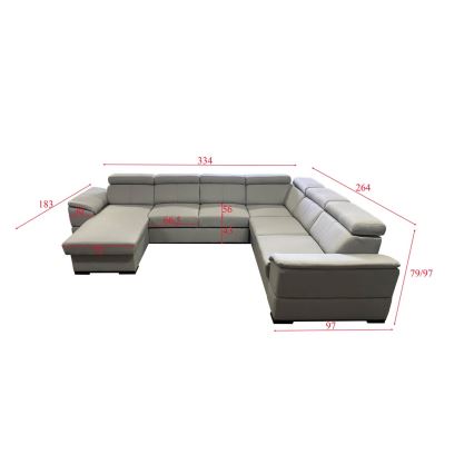 Sofá cama con chaiselongue en forma de U con almacenamiento GRANADA gris claro