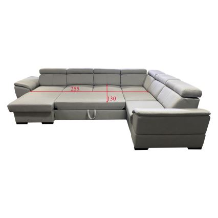 Sofá cama con chaiselongue en forma de U con almacenamiento GRANADA gris claro