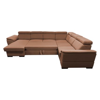 Sofá cama extensible con chaiselongue en forma de U universal con espacio de almacenamiento GRANADA marrón