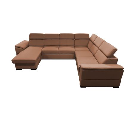 Sofá cama extensible con chaiselongue en forma de U universal con espacio de almacenamiento GRANADA marrón