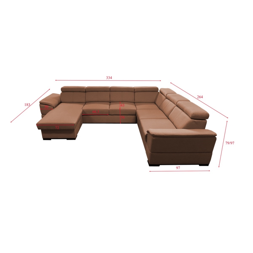 Sofá cama extensible con chaiselongue en forma de U universal con espacio de almacenamiento GRANADA marrón