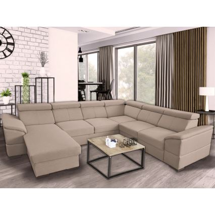 Sofá cama con chaiselongue en forma de U con almacenamiento GRANADA beige