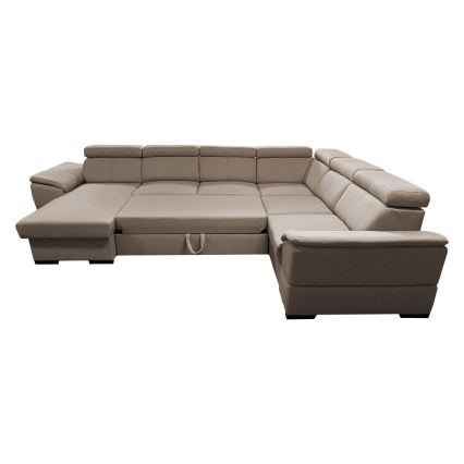 Sofá cama con chaiselongue en forma de U con almacenamiento GRANADA beige