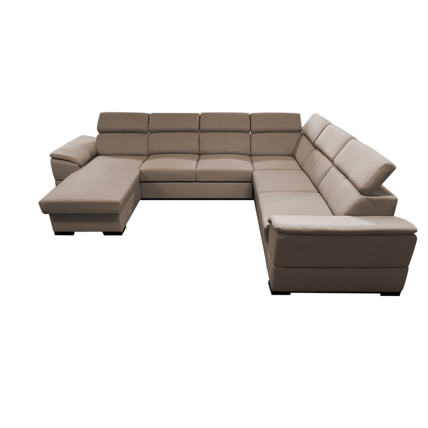Sofá cama con chaiselongue en forma de U con almacenamiento GRANADA beige