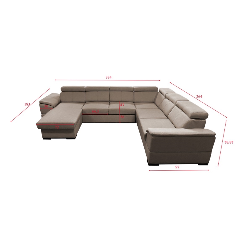 Sofá cama con chaiselongue en forma de U con almacenamiento GRANADA beige