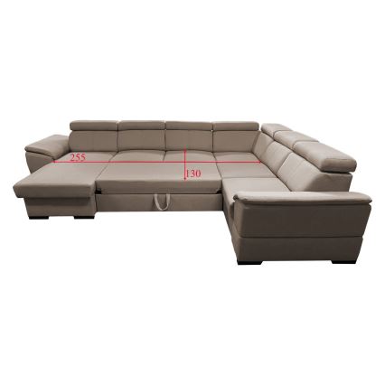 Sofá cama con chaiselongue en forma de U con almacenamiento GRANADA beige