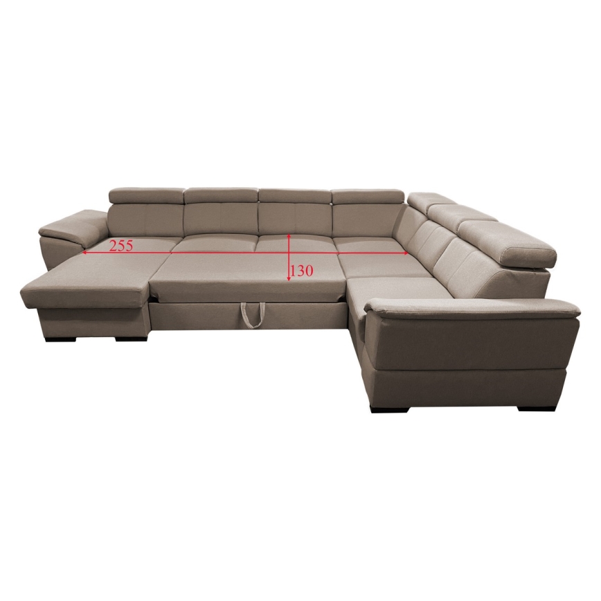 Sofá cama con chaiselongue en forma de U con almacenamiento GRANADA beige