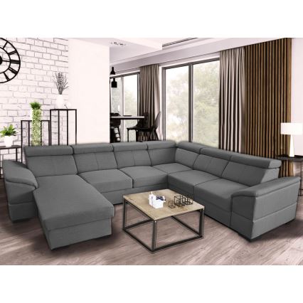 Sofá cama extensible con chaiselongue en forma de U y espacio de almacenamiento GRANADA gris oscuro