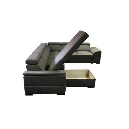 Sofá cama extensible con chaiselongue en forma de U y espacio de almacenamiento GRANADA gris oscuro
