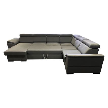 Sofá cama extensible con chaiselongue en forma de U y espacio de almacenamiento GRANADA gris oscuro