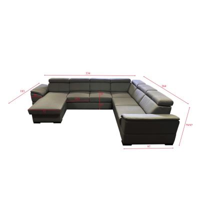 Sofá cama extensible con chaiselongue en forma de U y espacio de almacenamiento GRANADA gris oscuro